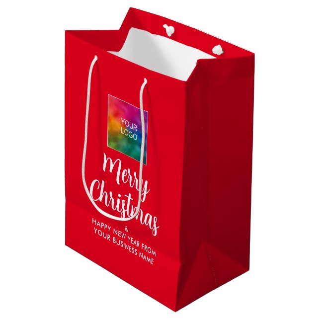 Merry Christmas Business Logo Here Customisable Medium Gift Bag (Front Angled)