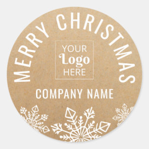 Merry Christmas Business Logo Name Kraft Look Classic Round Sticker