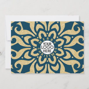 Merry Christmas Business Logo Snowflake Blue Gold  Holiday Card