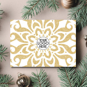 Merry Christmas Business Logo Snowflake Gold  Holiday Card