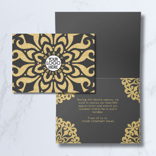  Merry Christmas Business Logo Snowflake Gold Holiday Card