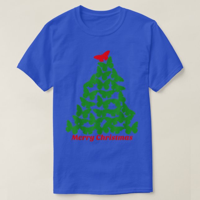 Merry Christmas Butterfly Tree   Short Sleeve  T-Shirt (Design Front)