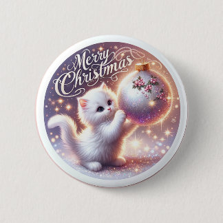 Merry Christmas button with kitten