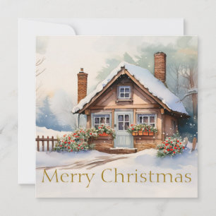 Merry Christmas Cabin in snowy landscape