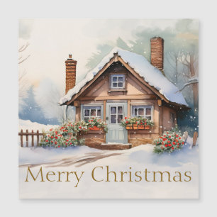 Merry Christmas Cabin in snowy landscape