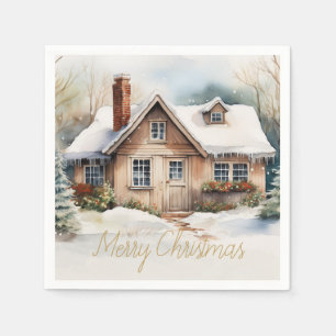 Merry Christmas Cabin in snowy landscape Napkin