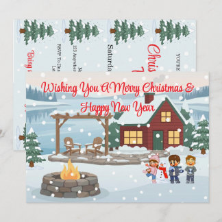 Merry Christmas Cabin in the Winter Holiday Invitation