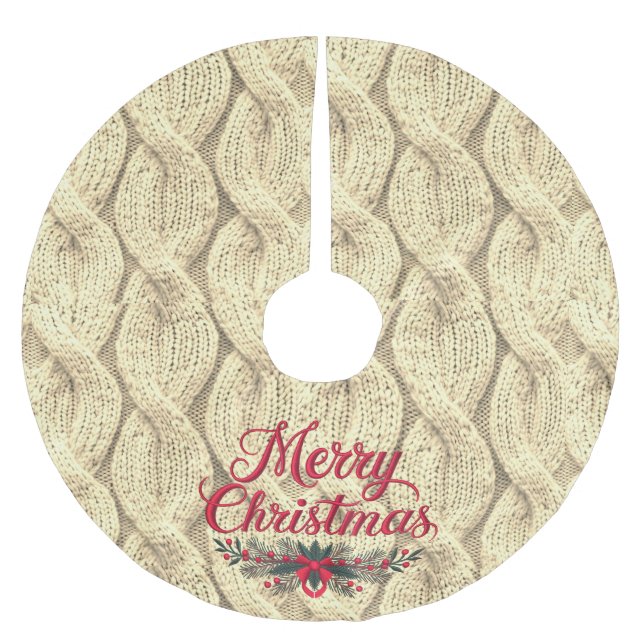 Merry Christmas Cable Knit Sweater Crochet  Brushed Polyester Tree Skirt (Front)