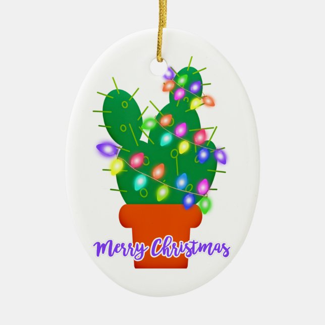 merry christmas cactus ceramic tree decoration (Front)