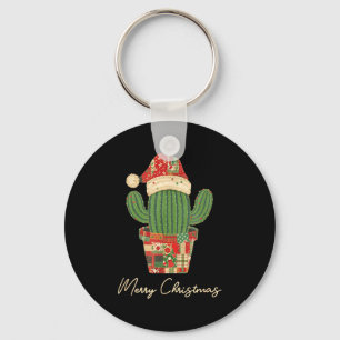 Merry Christmas Cactus Patchwork Quilt Key Ring