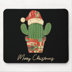 Merry Christmas Cactus Patchwork Quilt Mouse Mat