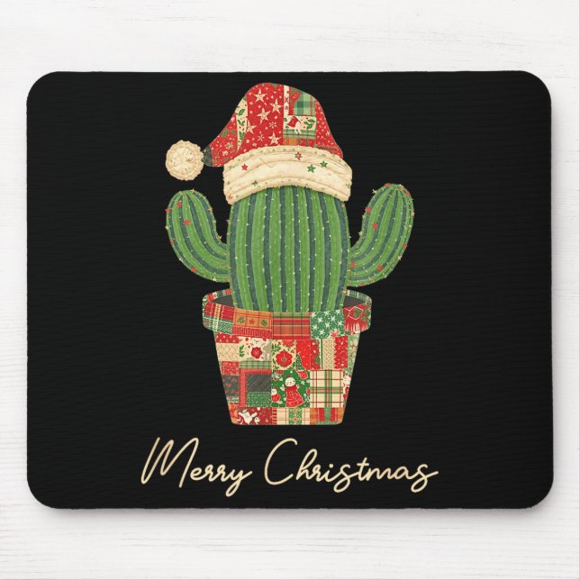 Merry Christmas Cactus Patchwork Quilt  Mouse Mat (Front)