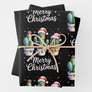 Merry Christmas Cactus Santa Hat Holiday Plants Wrapping Paper Sheet