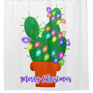 merry christmas cactus shower curtain