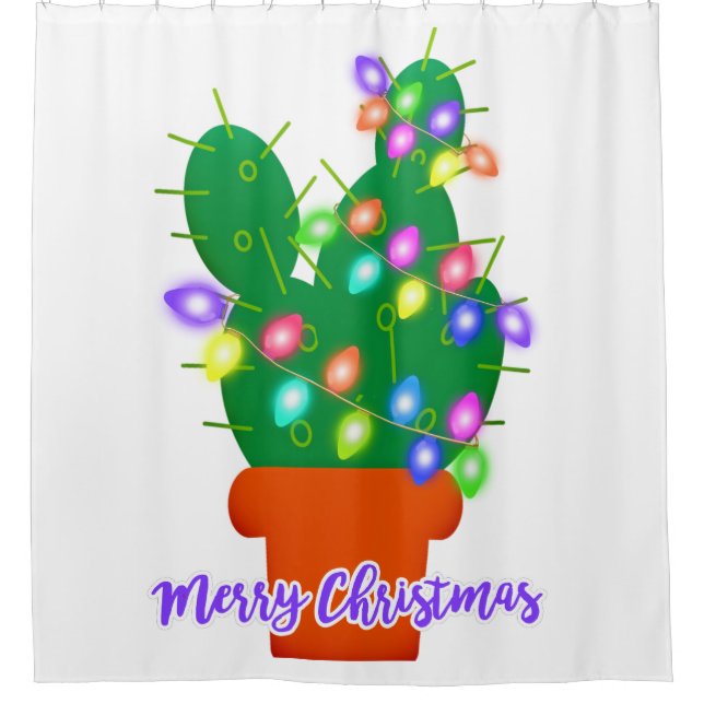 merry christmas cactus shower curtain (Front)