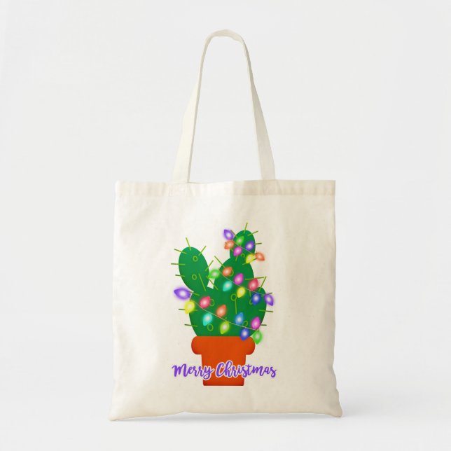 merry christmas cactus tote bag (Front)
