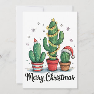 Merry Christmas Cactus Tree Festive Xmas Lights Holiday Card