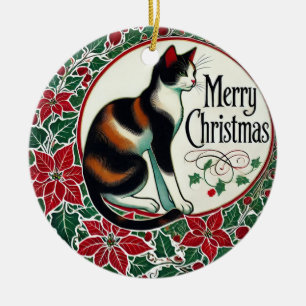 Merry Christmas Calico Cat                         Ceramic Tree Decoration