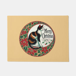 Merry Christmas Calico Cat Doormat