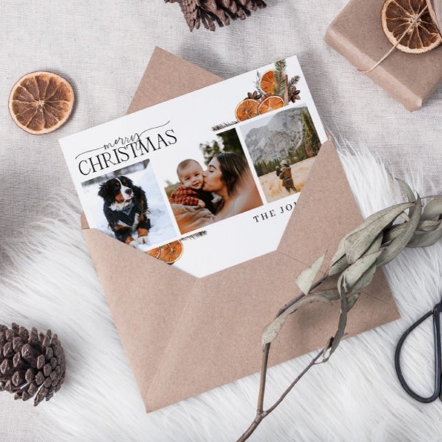 Merry Christmas Calligraphy Citrus Botanical Photo Holiday Card (Get into the holiday spirit with a heartfelt christmas card! 🎅)
