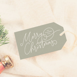 Merry Christmas Calligraphy Elegant Sage Green Gift Tags