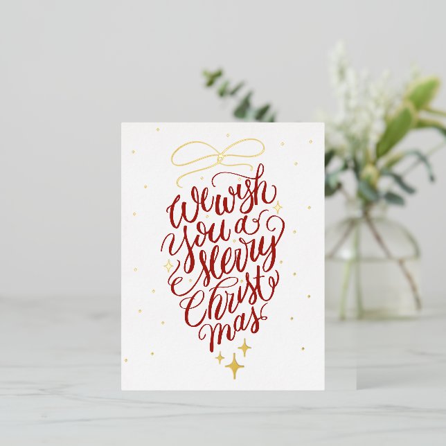 Merry Christmas Calligraphy Foil Holiday Post Card (Standing Front)