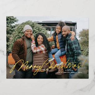 Merry Christmas Calligraphy Handwriting Photo Foil Holiday Postcard