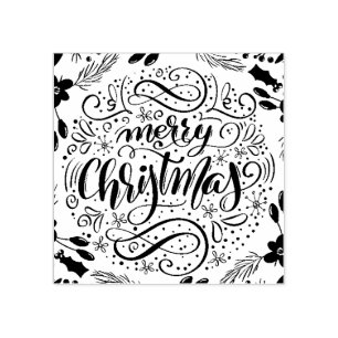Merry Christmas Calligraphy Holiday Card Gift Rubber Stamp