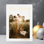 Merry Christmas Calligraphy Holidays PHOTO Foil Holiday Card<br><div class="desc">Modern Personalised Holiday Christmas greeting cards.  Add  your message and photo in the back. Happy Holidays in modern calligraphy script letters and ornament in the back.  Perfect Holiday postcard to send your family and friends. Real Gold foil (option silver or rose gold)</div>