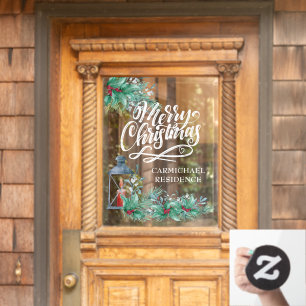 Merry Christmas Calligraphy Lantern Holly Garlands Window Cling