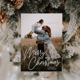 Merry Christmas Calligraphy Lettering Photo Holiday Card