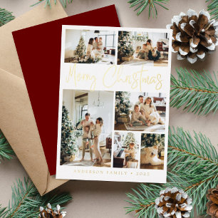 Merry Christmas Calligraphy Photo Gold Foil Holida Holiday Card