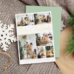 Merry Christmas Calligraphy Photo Sage Green Gold Foil Holiday Card<br><div class="desc">An elegant and minimalist Christmas Holiday Cards with six personalised family photos and a gold foil calligraphy lettering saying "Merry Christmas".</div>