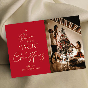 Merry Christmas Calligraphy Red Photo Foil Card