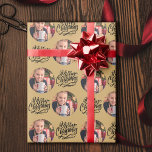 Merry Christmas Calligraphy Round Photo Gold Wrapping Paper<br><div class="desc">Photo wrapping paper, personalized with your picture and hand lettered with Merry Christmas in brushed calligraphy. The photo template is set up to display your picture in a round shape. If you have any problems with picture placement, try cropping your photo to a square and re-uploading it. The background color...</div>