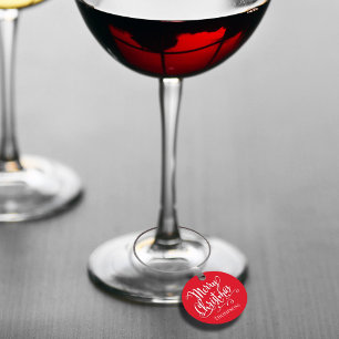Merry Christmas Calligraphy Script Colourful Whims Wine Charm