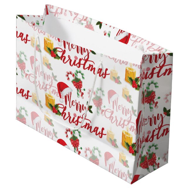 Merry Christmas Calligraphy Script Large Gift Bag (Front Angled)