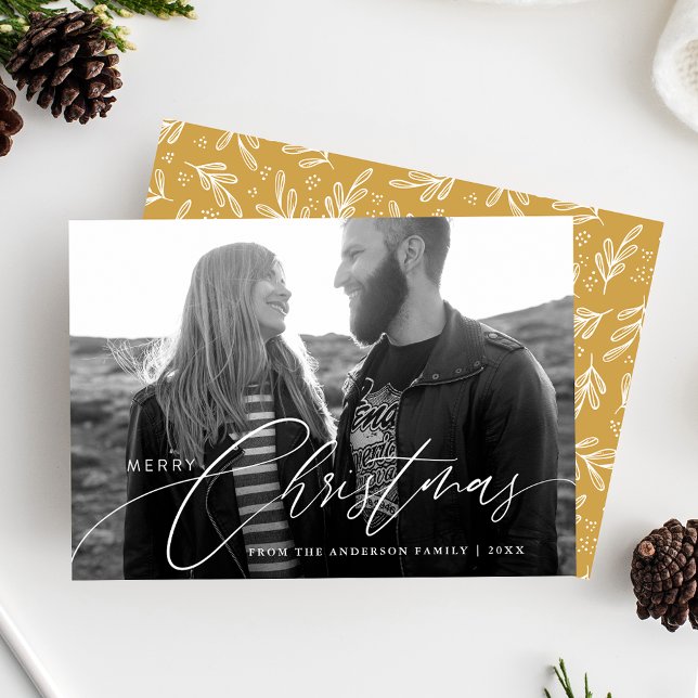 Merry Christmas Calligraphy Script Overlay Photo Holiday Card (Creator Uploaded)