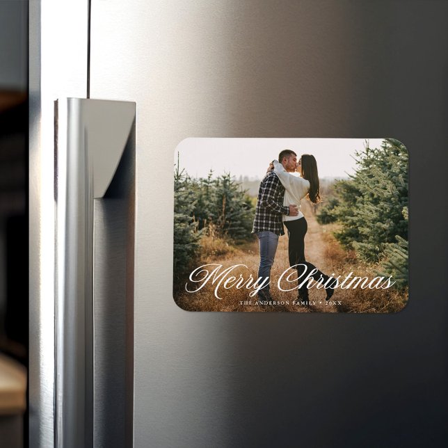 Merry Christmas Calligraphy Script Photo Magnet (Creator Uploaded)
