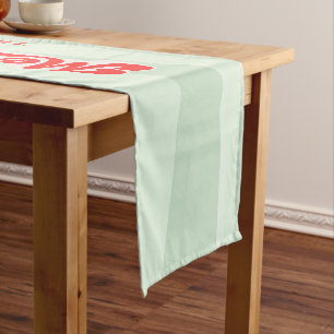 Merry Christmas Calligraphy Script Retro Red Green Short Table Runner