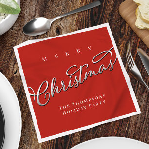 Merry Christmas Calligraphy Script Simple Cute Red Napkin