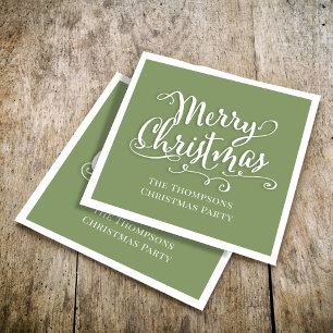 Merry Christmas Calligraphy Script Simple Green Napkin
