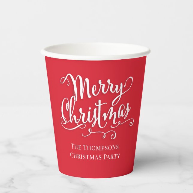 Merry Christmas Calligraphy Script Simple Red Paper Cups (Front)