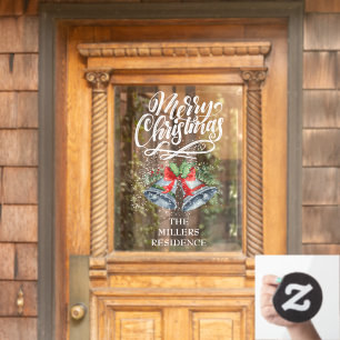 Merry Christmas Calligraphy Silver Bells Window Cling