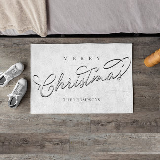 Merry Christmas Calligraphy Silver Snowflake Cute Doormat