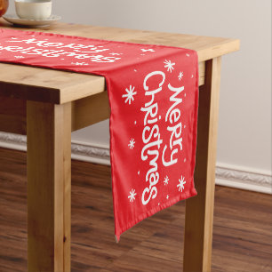 Merry Christmas Calligraphy Snowflake Script Short Table Runner