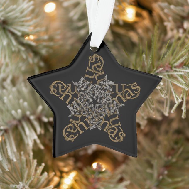 Merry Christmas Calligraphy Star on Black Ornament (Tree)