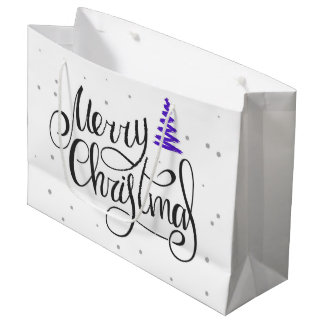Merry Christmas Calligraphy Zigzag Tree Large Gift Bag