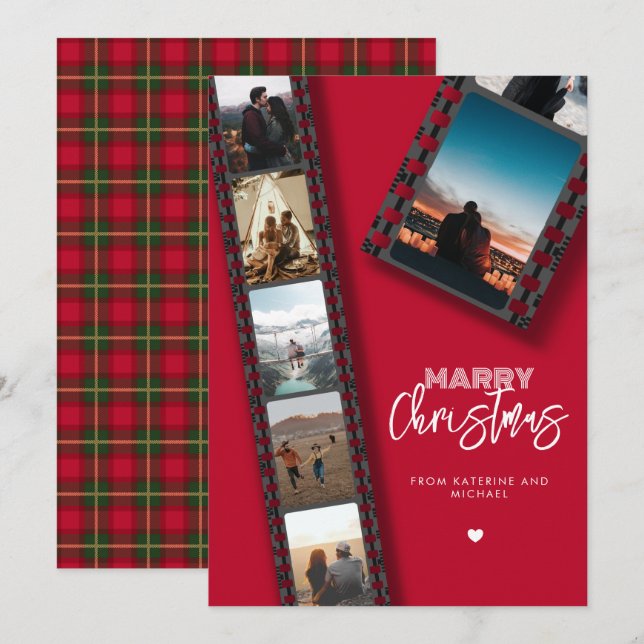 Merry Christmas Camera Roll 6 Photo Collage Holiday Card (Front/Back)