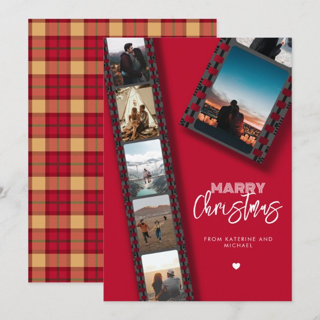 Merry Christmas Camera Roll 6 Photo Collage Holiday Card (Front/Back)